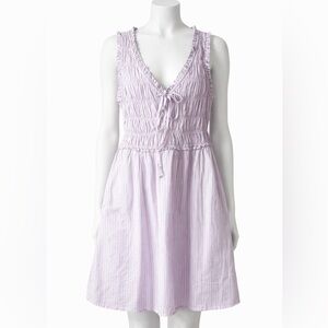 Old Navy Tie-Front Smocked Dress | Lavender Stripe | Size M